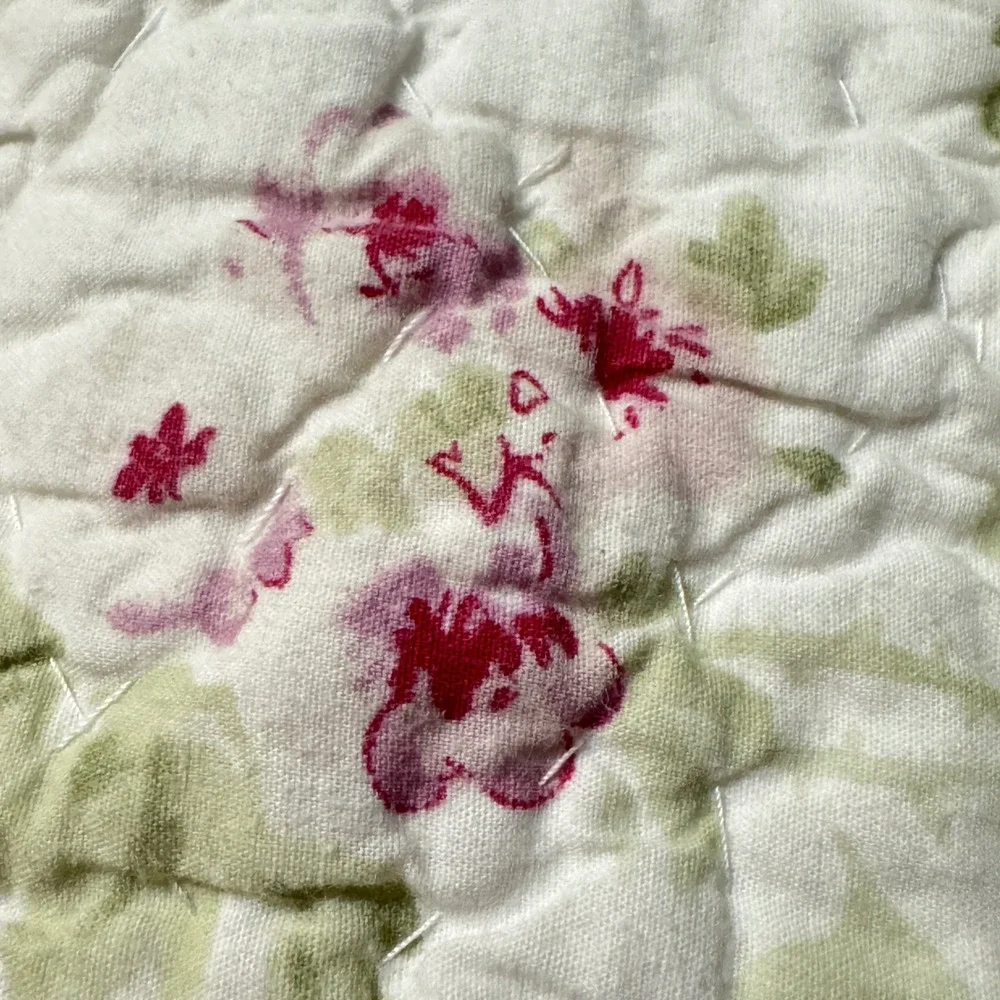 Simply Shabby Chic Dainty Floral Stripe  Reversible Cotton Quilt Pink Satin Trim